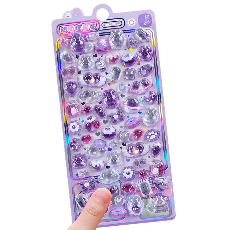 Cute Cartoon 3D Relief Crystal Sticker DIY Laptop Water Bottle Phone Case Decorative Stickers Qme