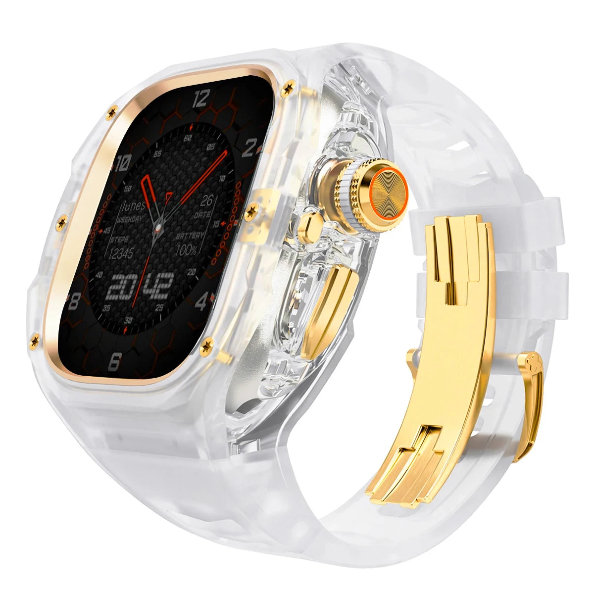 Refit Mod For Apple Watch Ultra 3/2 49mm Transparent Case Silicone Band Refit Kit For iWatch Series 11 Metal Butterfly Buckle Qme