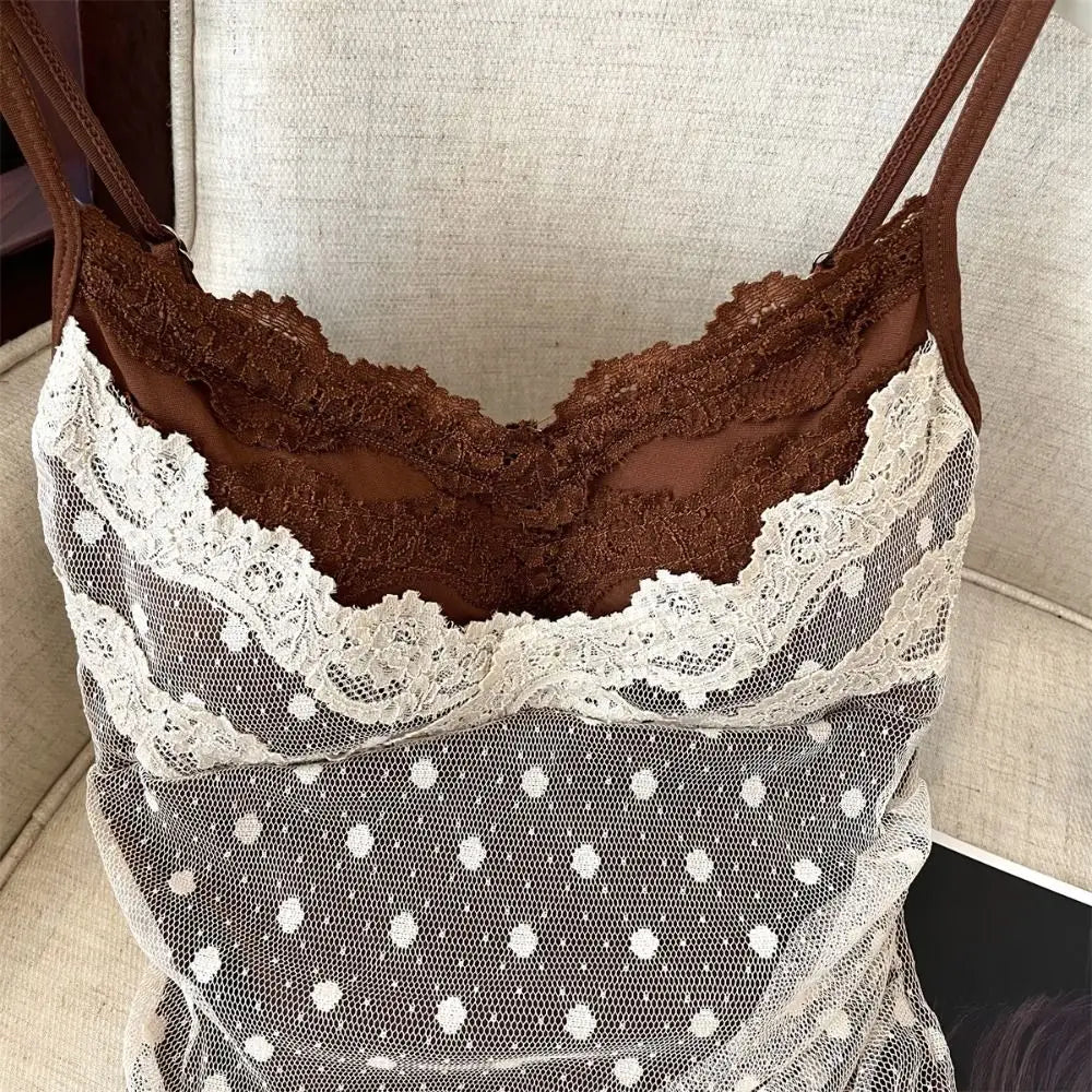 Lace Dots Fake Two Camisole Wrapped Chest Bra Slim Fit Sweet Girl's Qme