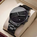Business Fashion Three-Calendar Men's Watch Steel Band Glass Quartz Qme Black White No Box