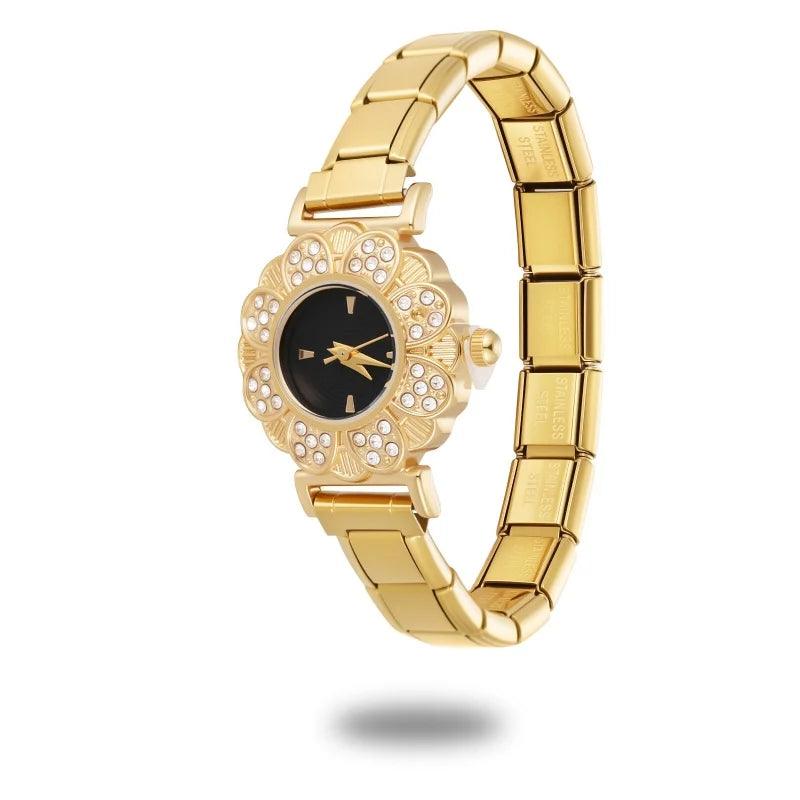 Fashion Women's Stainless Steel Round Shiny Zircon Watch DIY 9mm Width Bracelet Head For Party Friend Birthday DIY Jewelry Gift Qme S 18