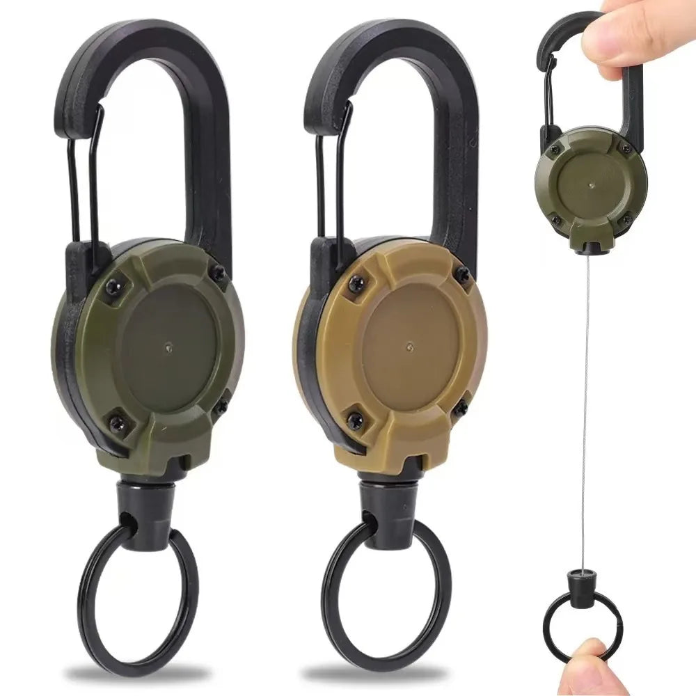 Retractable Heavy Duty Key Reel Carabiner Keychain Strong Steel Wire Rope Spring Buckle Ring For Outdoor Sports Daily Carry Tool Qme