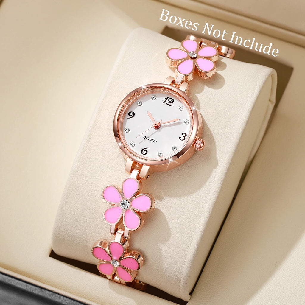 Moda árabe dial relógios femininos elegante flor pulseira senhoras relógio de pulso de quartzo reloj mujer (sem caixa) Qme Pink