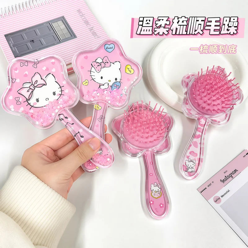 Hello Kitty Transparent Five-Pointed Star Loose Hair Comb Cartoon Cat Air-Cushion Comb Mini Portable Hair Comb Qme