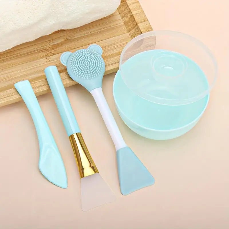 Face Mask Mixing Bowl DIY Facemask Tool Facial Stick Spatula Silicone Qme Green