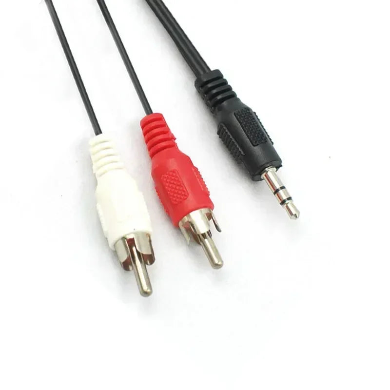 3.5mm Audio AV Video Headphone Connector Cable Cord Car Cable Splitter, 2RCA Phono Male, Stereo Male Plug To Qme
