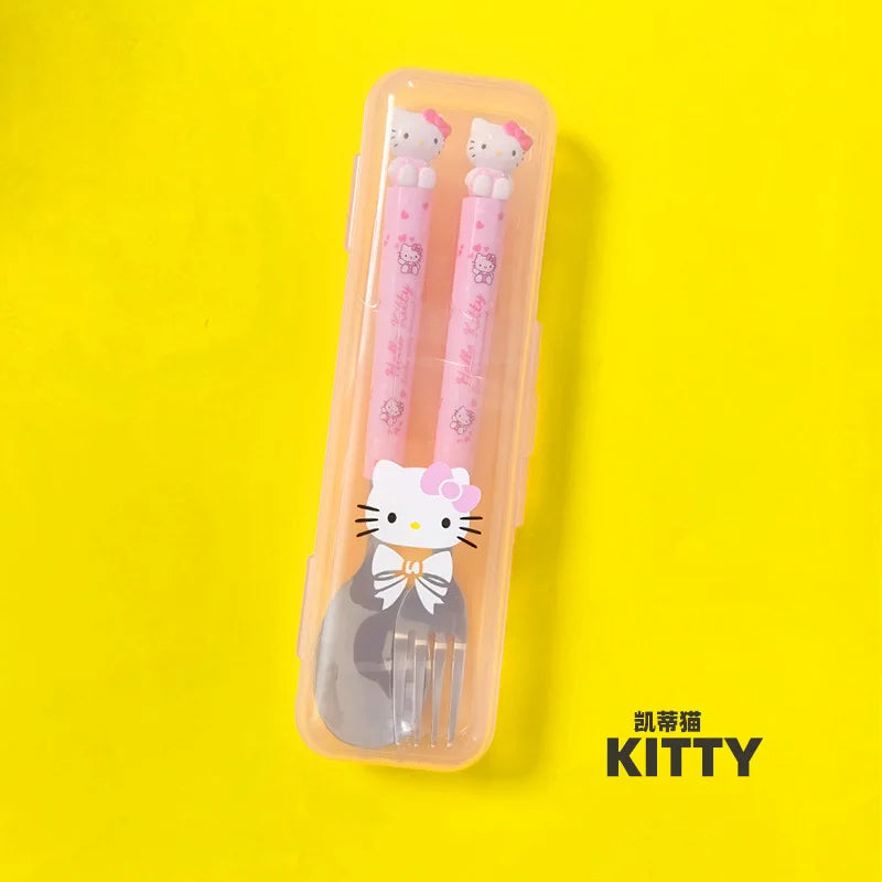 Hello Kitty Kuromi Cartoon Children's Tableware Spoon Portable Two-Piece Set for Students Stainless Steel Fork and Spoon Set Qme 4