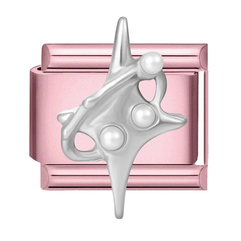 2025 New Sweet Zircon Bright Flowers Heart Bows Pink DIY Making Bracelet Women Men Stainless Steel 9mm Italian Charm Links Fit Qme Style 25
