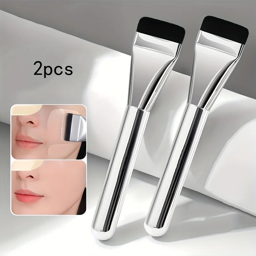 Foundation Brush Korean Makeup Brush Ultra-Thin One-Line Mask Brush Primer Concealer Blending Foundation Cream Makeup Brushes Qme 2Pc Silver