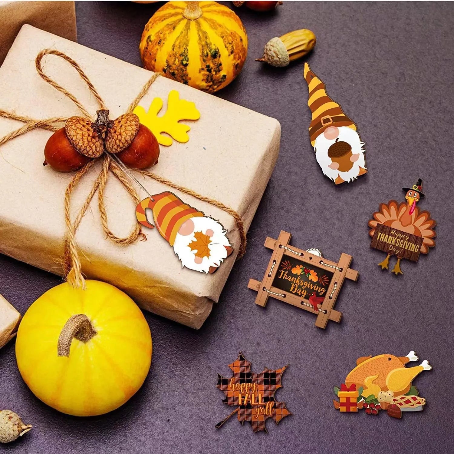 Thanksgiving Autumn Wooden Ornaments Gnome Turkey Maple Leaf Pumpkin Qme