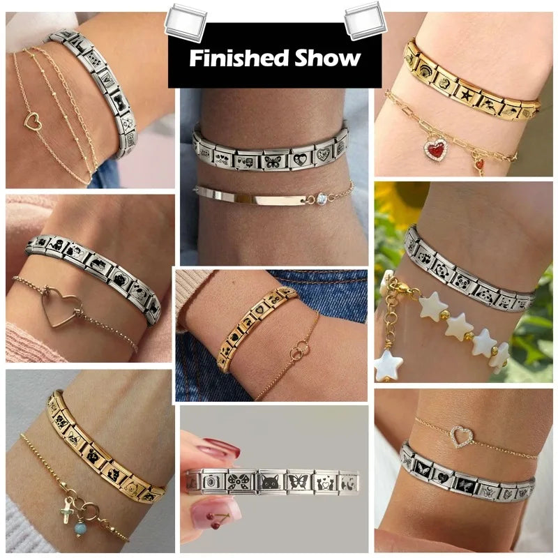 Laser Engraving Applause Encouragement Italian Charm Links Fit 9mm Stainless Steel Bracelet DIY Making Gifts Wholesale Qme