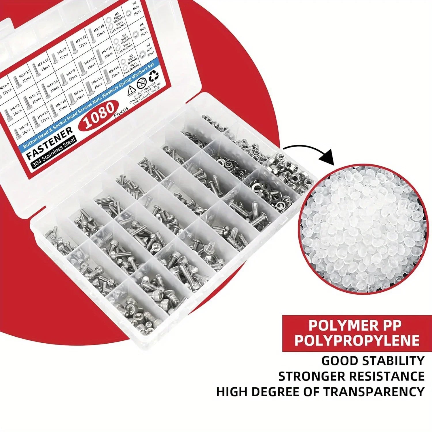Fastener combination kit, suitable for machine screws of M3, M4, and M5 sizes, including metric screws with round heads Qme