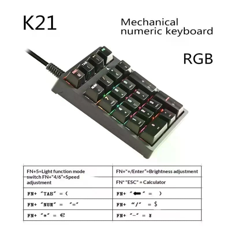 Wired Mechanical Numeric Keypad 21 Key Mini USB Number Pad Driver Qme