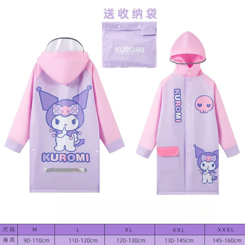 Kuromi EVA Student Raincoat Heavyweight Loose-fitting, Lightweight, Stylish, Hooded, Quick-Dry Raincoat Qme 1 M Height 110-120