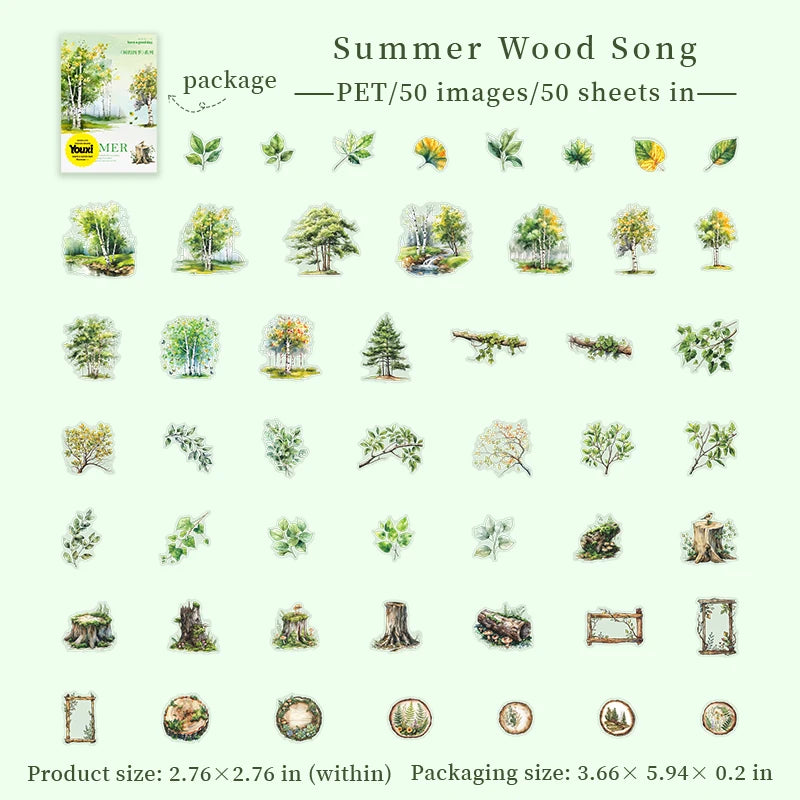 50pcs Seasonal Tree Scenery Stickers for Journal DIY Scrapbook Phone Laptop Case Decoration Notebook Planner Craft Supplies Qme summer