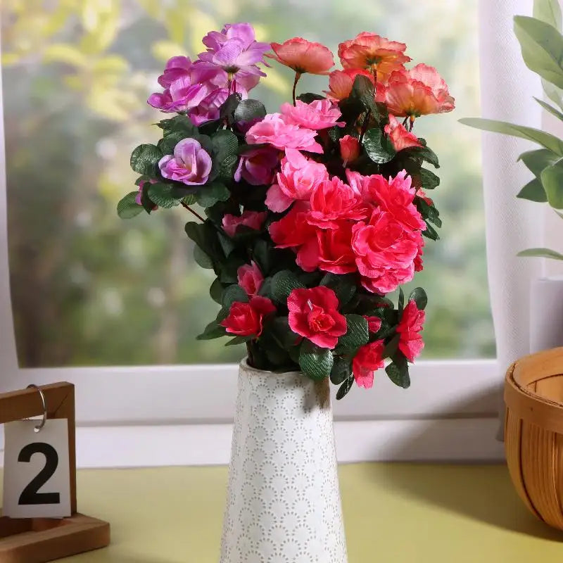 Artificial Azalea Flowers Bouquet Fake Rhododendron Outdoor Garden Qme