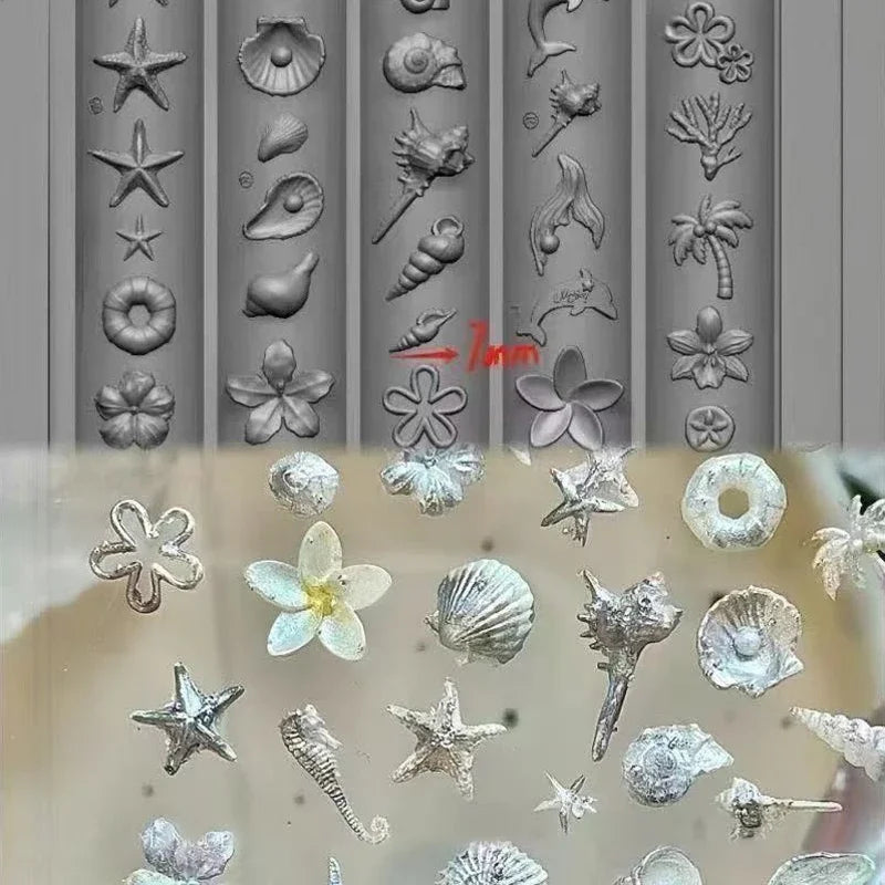 Ocean Series Animal Silicone Mold Sea Shell Conch Nail Stamplates Qme