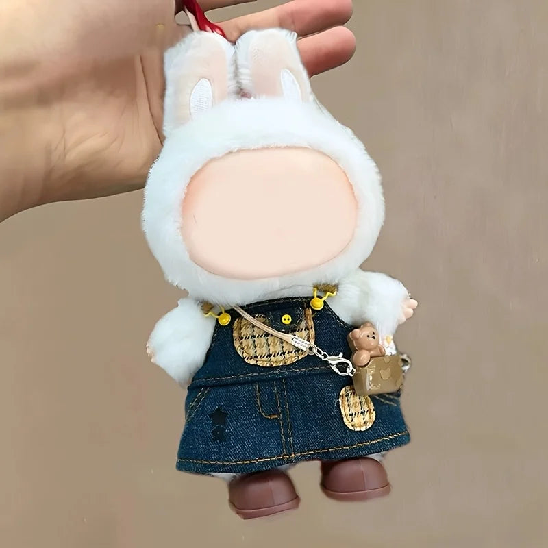 17cm Labubu Baby Dress Cowboy Strap Skirt, Strap Skirt for Changing into Trendy Clothes (Clothes Only, No Accessories or Dolls) Qme