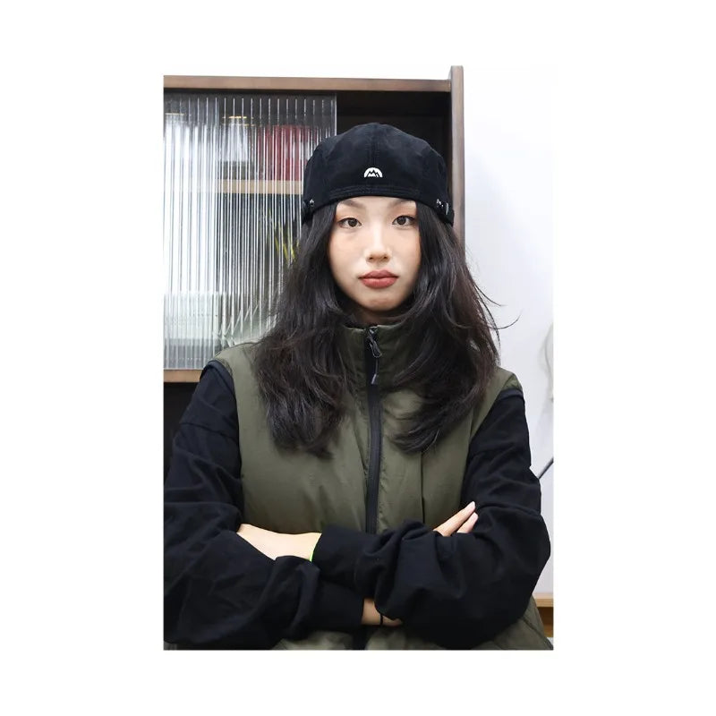 Embroidered Half-circle Beret Corduroy Autumn Winter Hat Trendy Qme