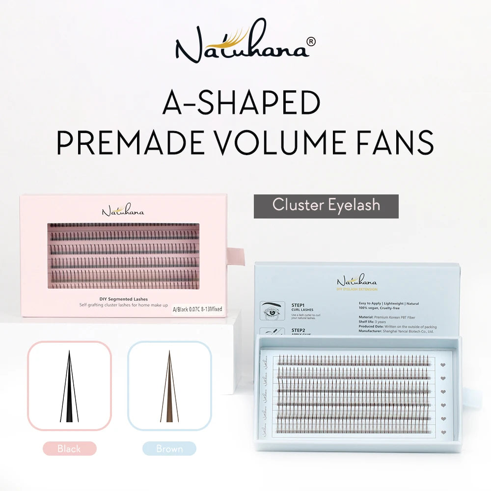 NATUHANA M Shaped Lashes Individual Premade Volume Fans Natural Qme