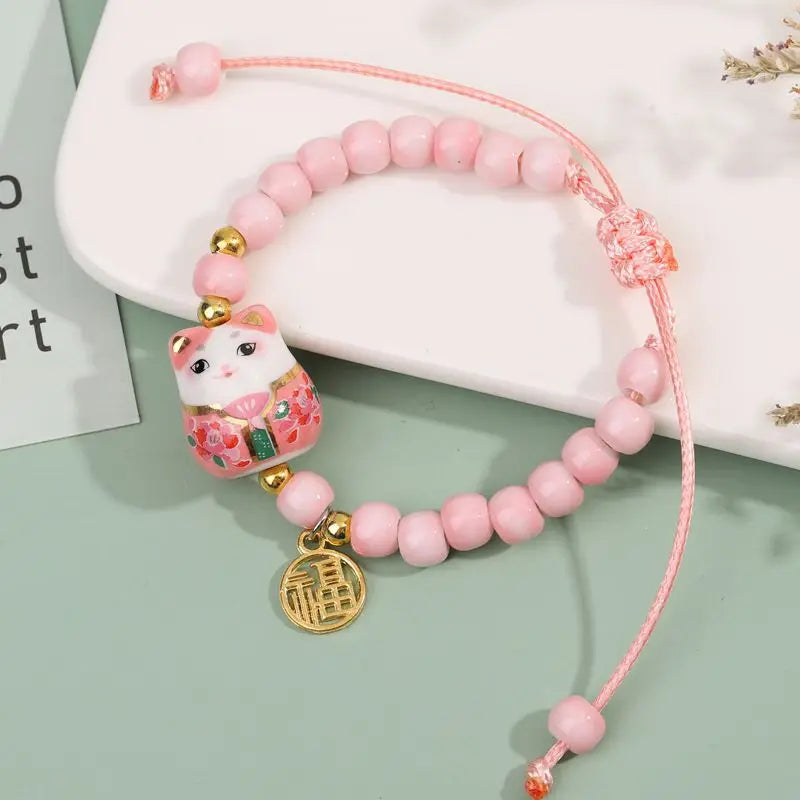 b03 Cat Bracelet For Girls Colorful Beaded Bracelets Harajuku Ceramics Anime Pendant Charm Bracelets Jewelry Gifts Wholesale Qme