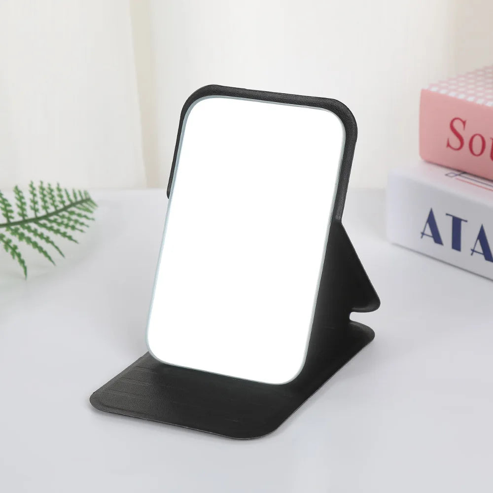 Women Mini Mirror Folding Makeup Hand Mirror Portable Single-side Mini Cosmetic Mirror Foldable High Definition Vanity Tools Qme Black