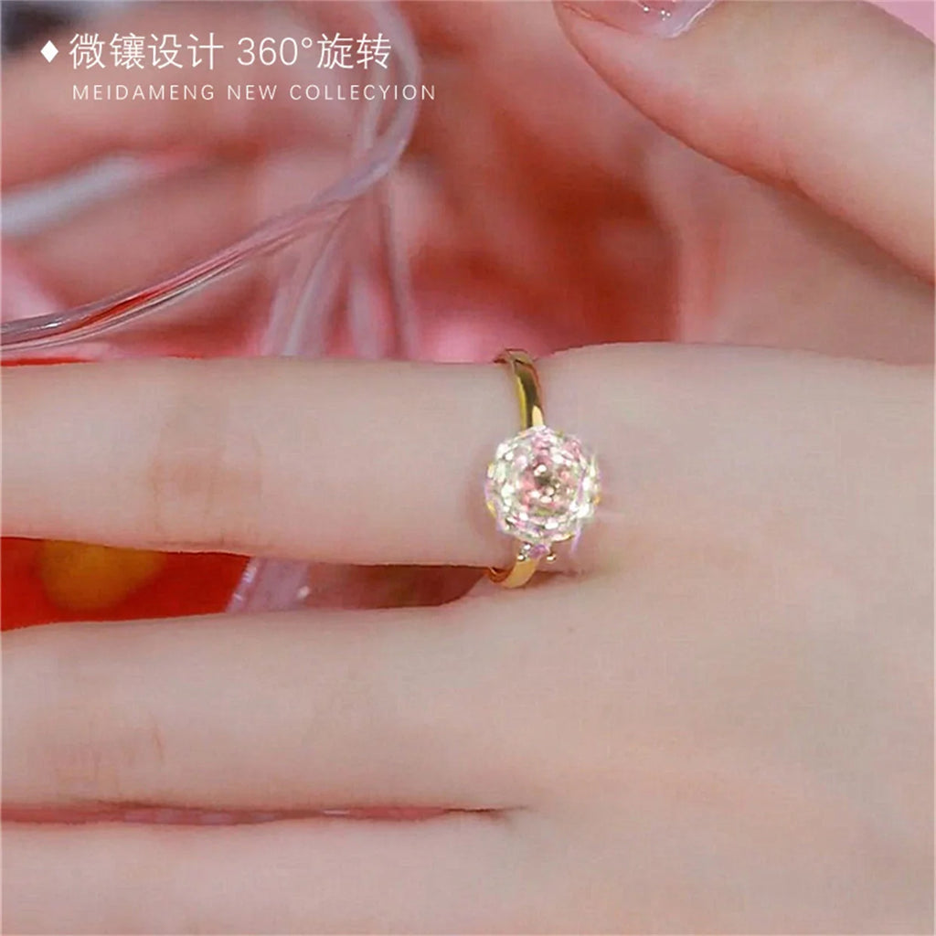 Rotatable Freely Spinning Anti Stress Anxiety Ring For Women Round Opal Ring Crystal Sunflower Ring Fashion Jewelry Gifts Qme