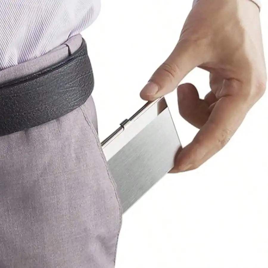 1 Metal Business Card Holder Unisex Stainless Steel Case Fits 10-20 Qme
