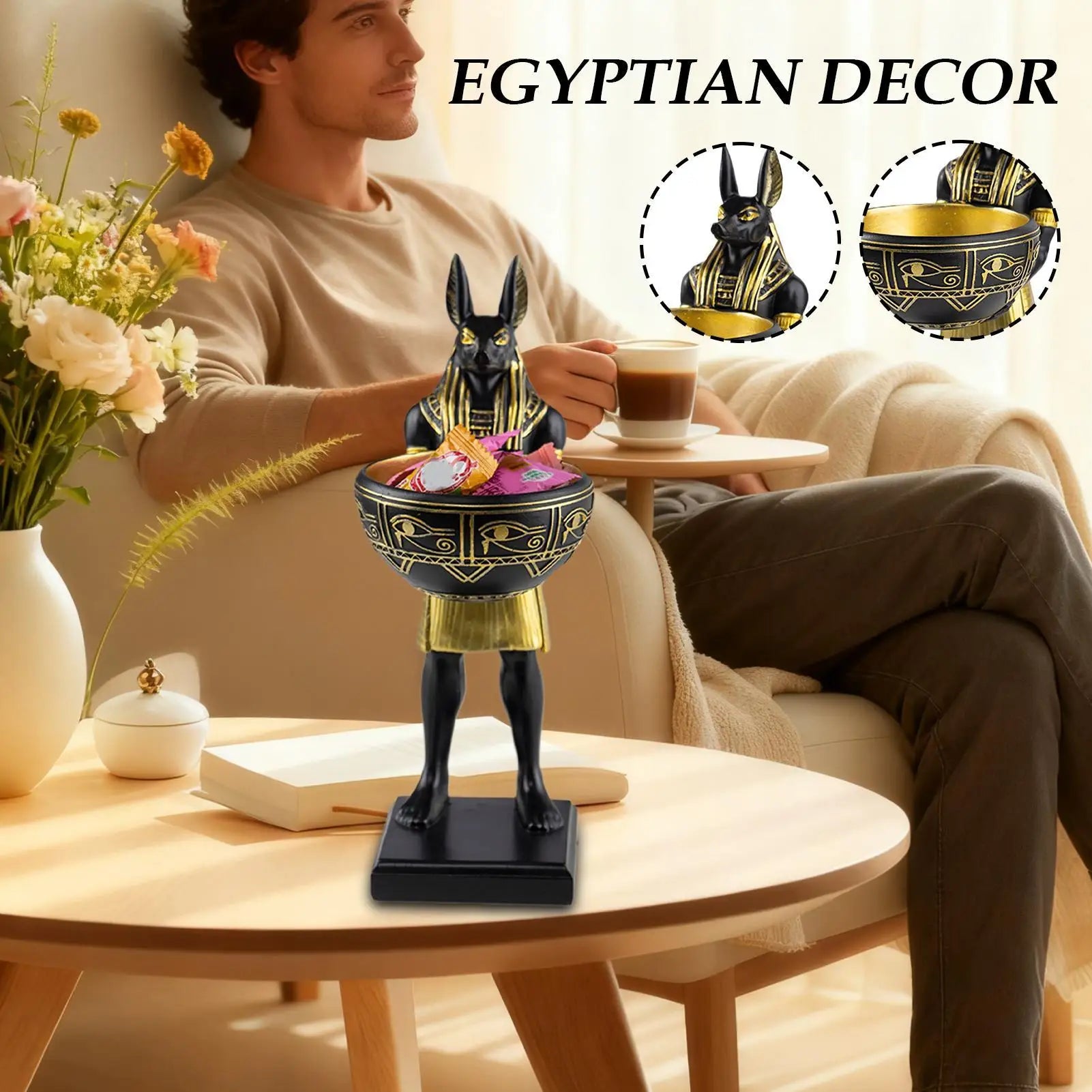Dog Statues Table Standing Resin Animal Figurines Bowl Egypt God Qme