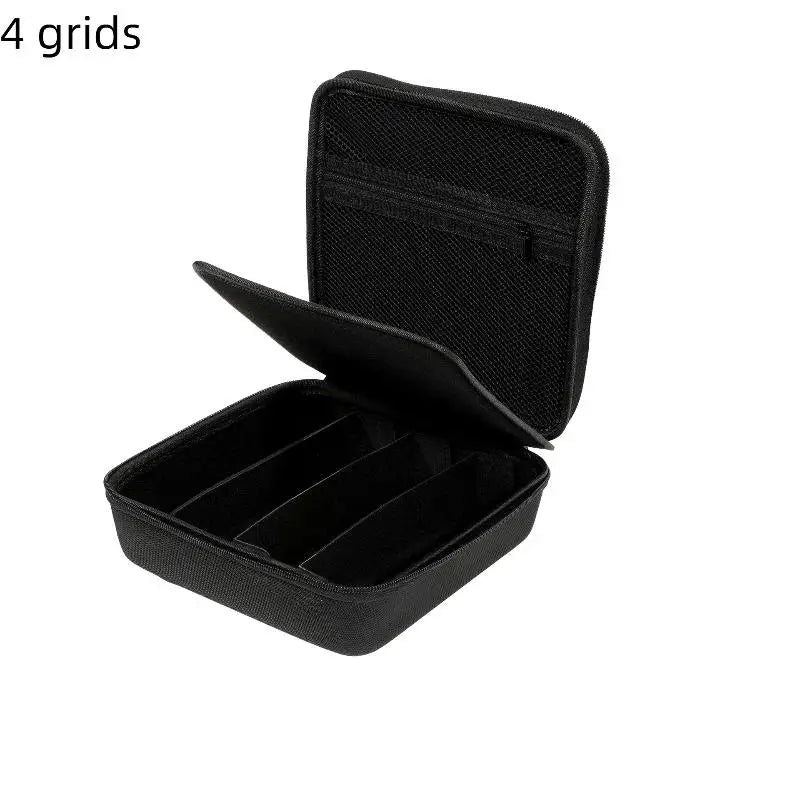 4/5/6/7/8 Compartments Adjustable Glasses Organizer Black Eyewear Case with Sturdy Dividers, Travel Sunglasses Storage Box Qme 4grids B