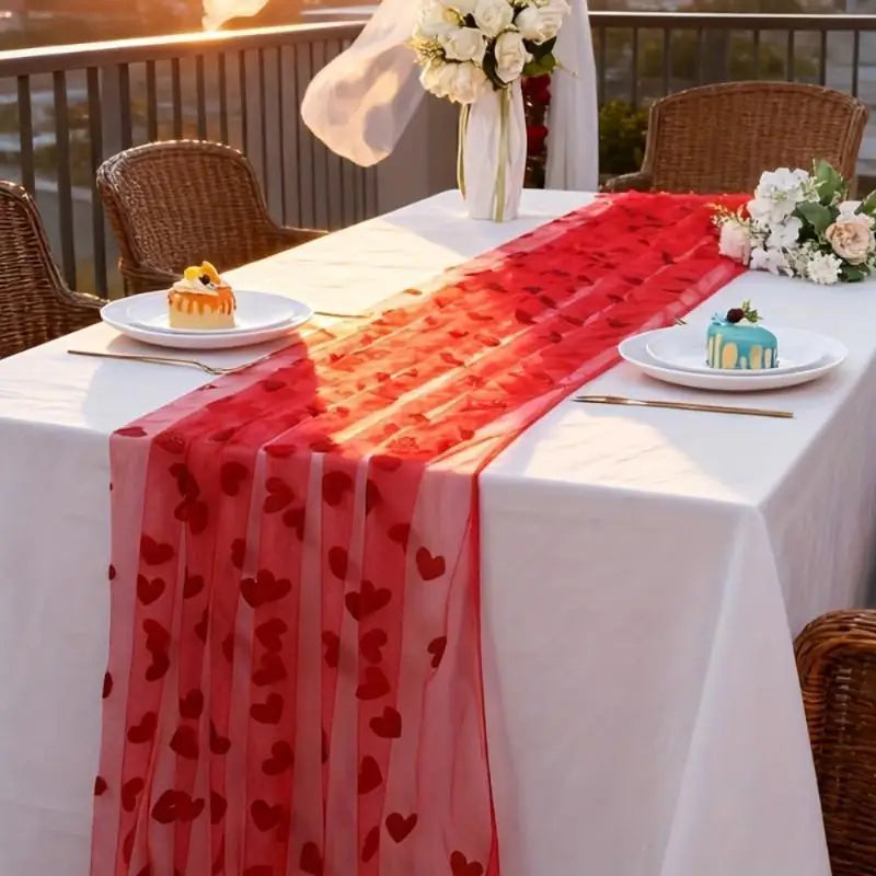 Red Heart-shaped Mesh Tablecloth Perfect For Decorating Wedding Banquets Parties And Romantic Valentines Day Candlelight Dinners Qme