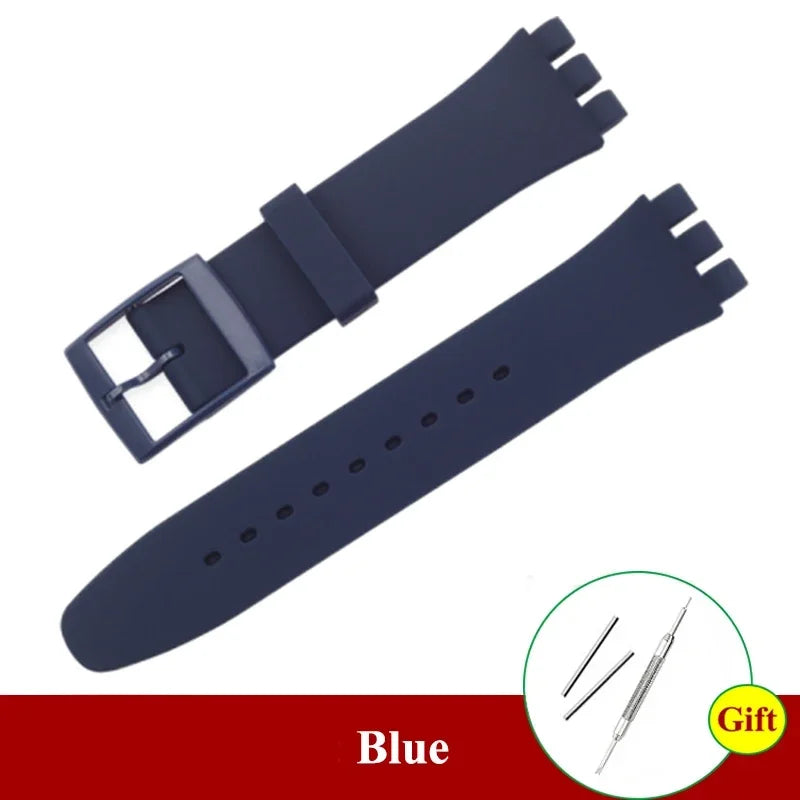 16mm 17mm 19mm 20mm Soft Silicone Bracelet Colorful Watchband for Swatch Watch Strap Replacement Watches Accessories with Tool Qme