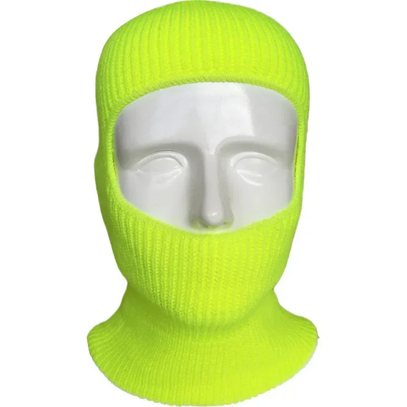 1 Hole Knitted Full Face Cover, Winter Balaclava, Warm Knit Thermal Ski Neck Gaiter for Outdoor Sports Qme fluorescent yellow 2pcs