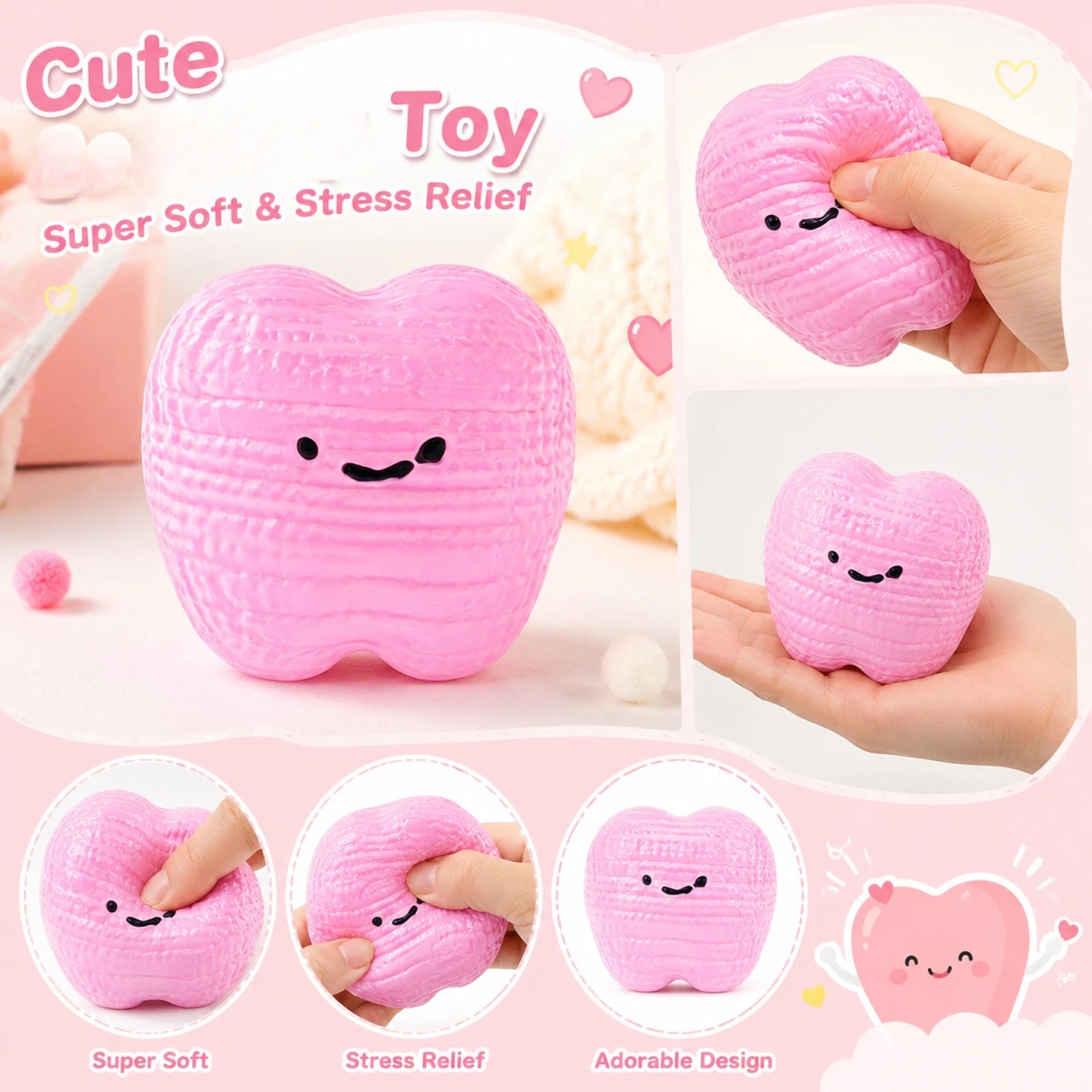 Novelty Teeth Shape Sensory Slow Rising Ball for Kids and Adults Fun Working and Studying Stress-relieving Fidget Toy Party Gift Qme Pink One Size