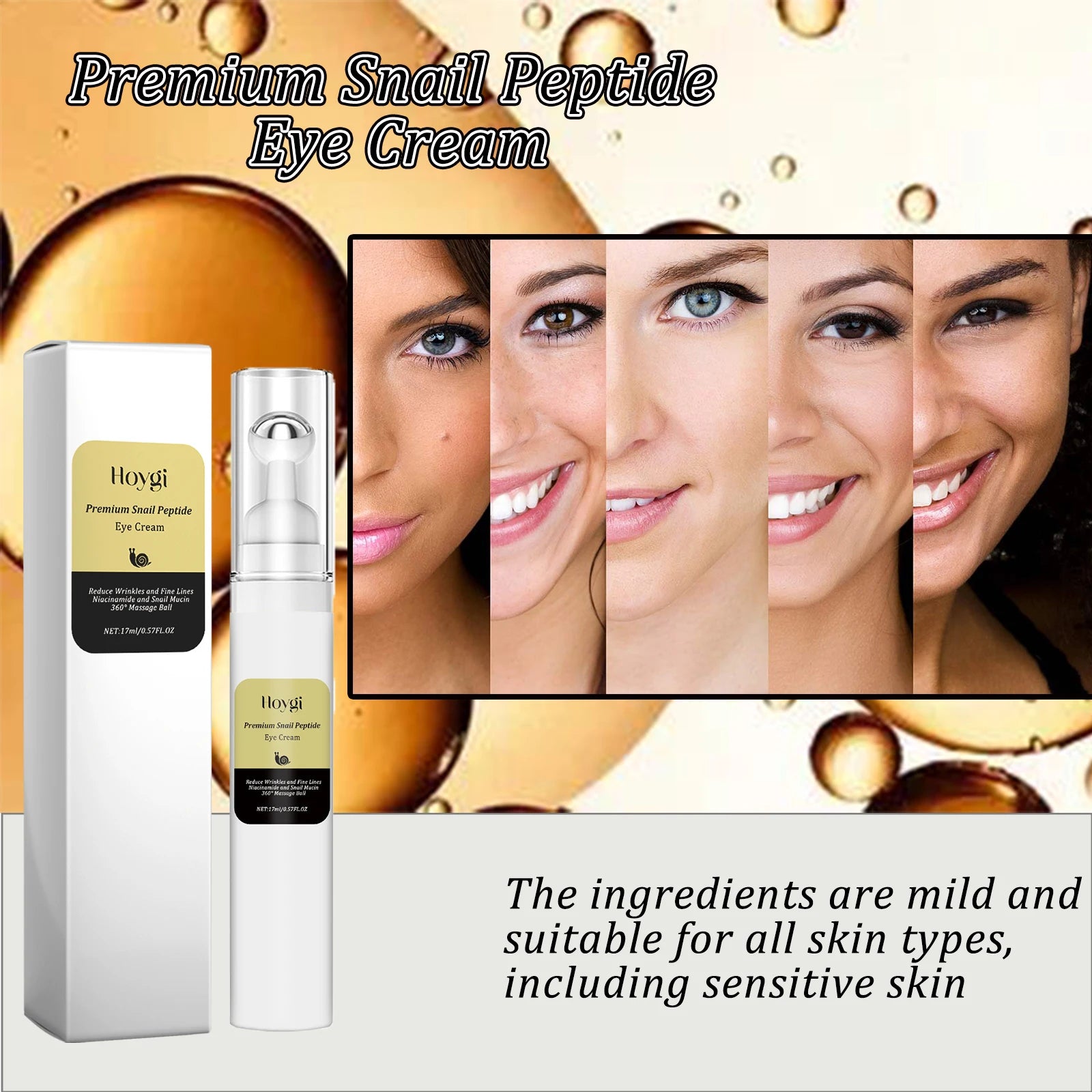 Snail Peptide Eye Cream Remove Eye Bag Anti-Puffiness Fade Dark Circle Firming Skin Roller Massage Nourishing Care Eye Cream Qme