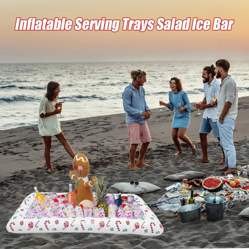 Inflatable Food Tray Ice Buffet Salad Serving Trays Holder Gingerbread Man Shape Cooling Container for Outdoor Indoor Hot Qme