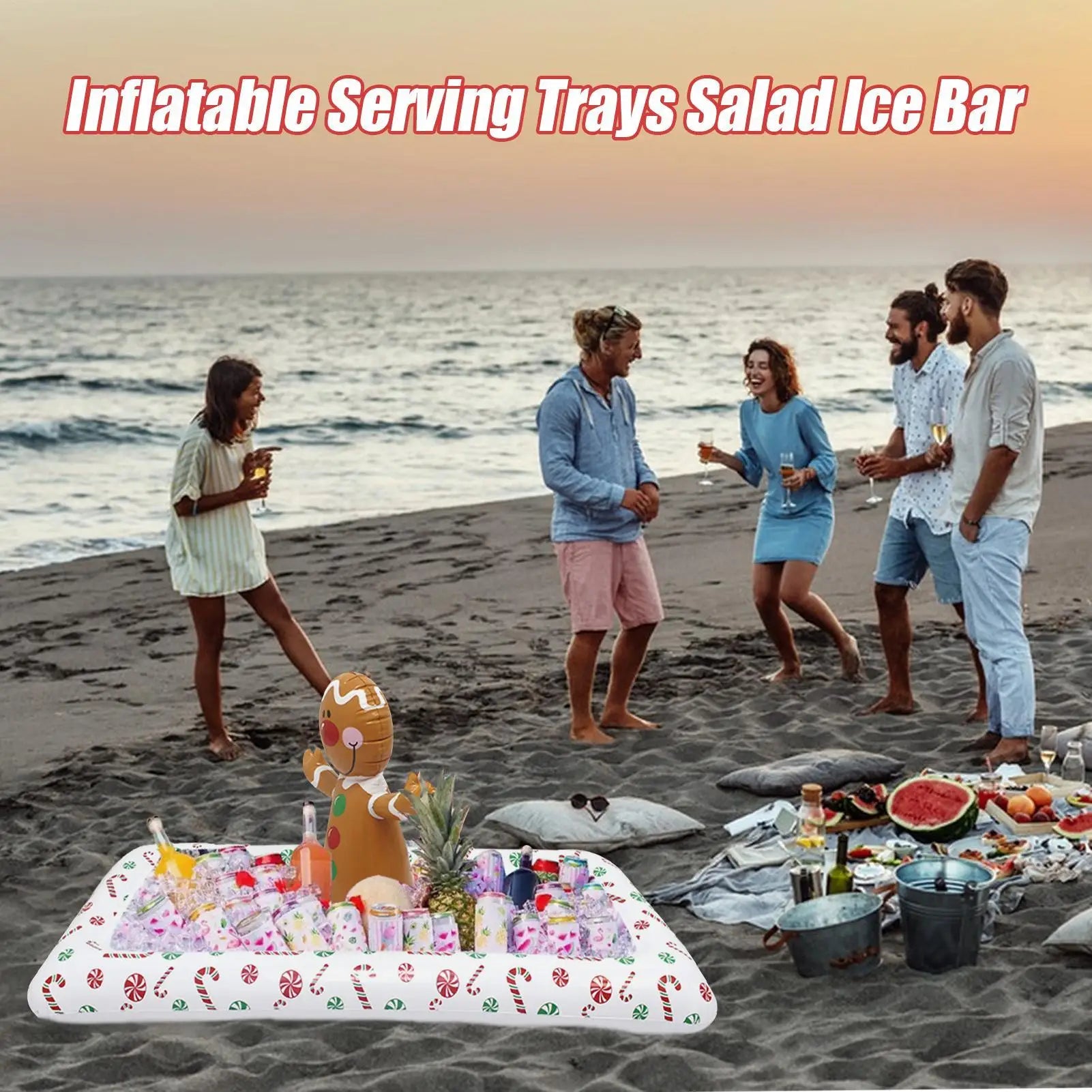 Inflatable Food Tray Ice Buffet Salad Serving Trays Holder Gingerbread Man Shape Cooling Container for Outdoor Indoor Hot Qme