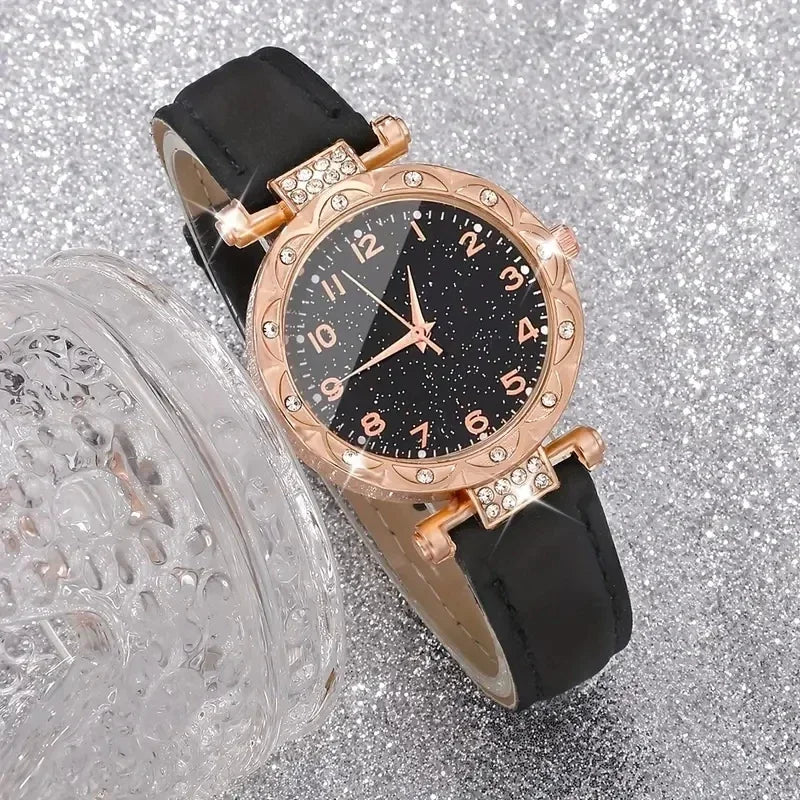 5PCS/Set Luxury Women Watches Rhinestone Fashion Elegant Wristwatch Quartz Watch Ladies Clock For Girl Gift Qme