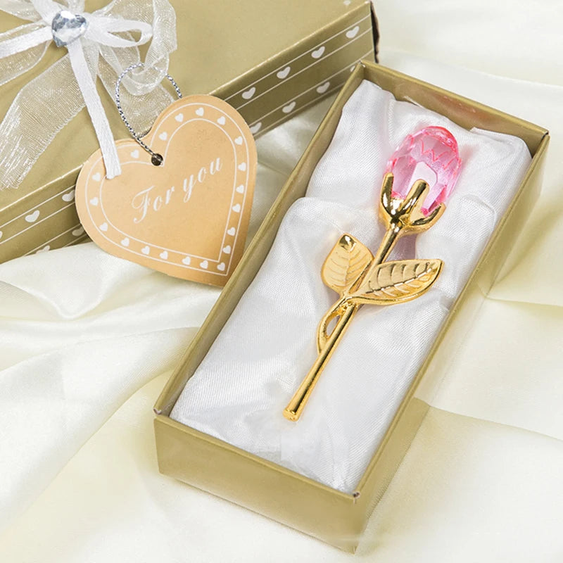 1pc Glass Rose Mini Crystal Flower Artificial Flowers Room Ornament Office Desktop Decoration Wedding Party Valentine's Day Gift Qme Gold Pink
