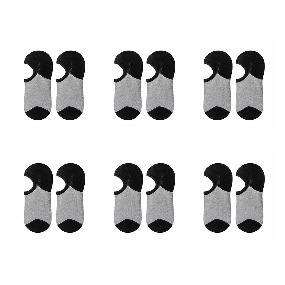 6 Pairs Comfortable Ultra-thin Transparent No-show Socks Non-slip Qme Black