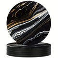 Marble Veining Wooden Drink Coasters Round Absorbent Funny Cold Qme Wooden Black 6Pcs