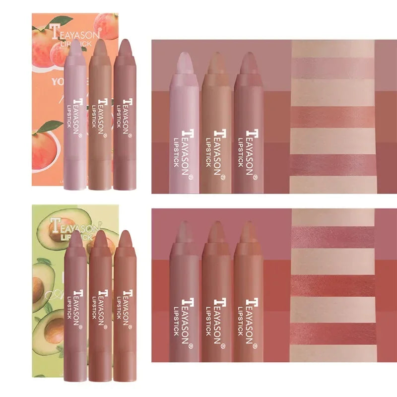 3pcs/set Velvet Matte Lipsticks Set Long Lasting Waterproof Sexy Red Nude Lip Stick Tint Pen Natural Makeup Beauty Cosmetic Qme