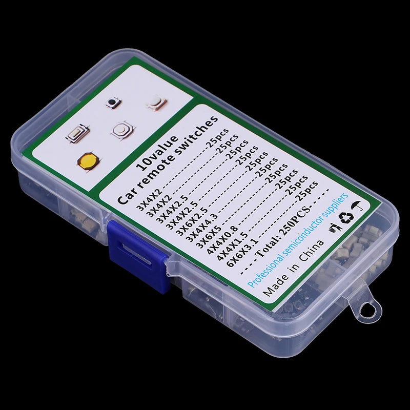 250Pcs 10 Types Tactile Push Button Switch Car Keys Button Touch Microswitch Qme