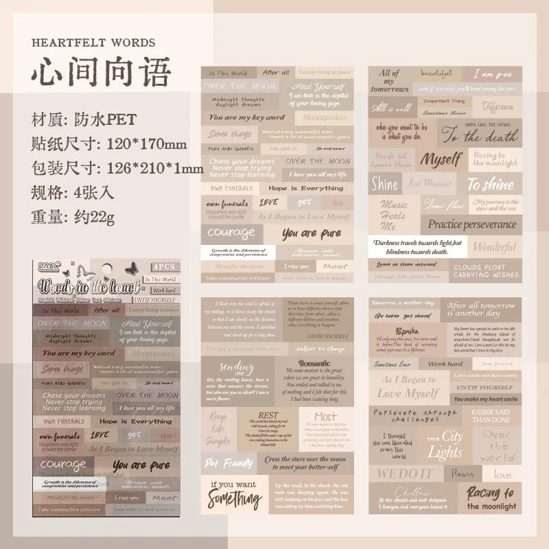 4pcs Vintage Letters PET Stickers DIY Scrapbooking Supplies Collage Photo Album Decor Junk Journal Aesthetic Stationery Stickers Qme C3