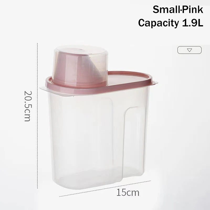 Dry Goods Airtight Container Rice Bucket Grain Storage Measuring Cup Qme Pink S