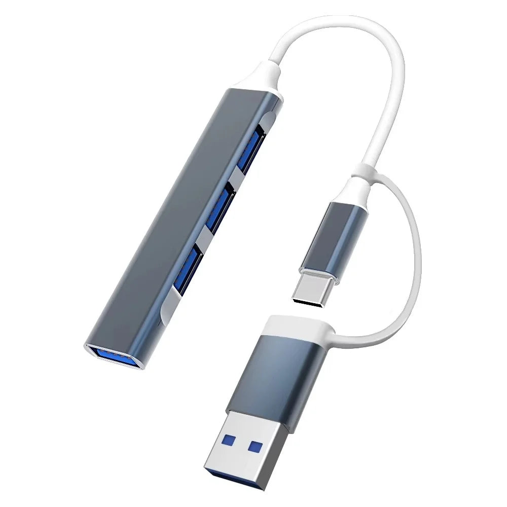 Type C USB HUB Dock USB 3.0 2.0 Hub 4 porte Multi Splitter Multi-port USB Splitter Expander for PC Computer USB Type C Adapter Qme USB Gray