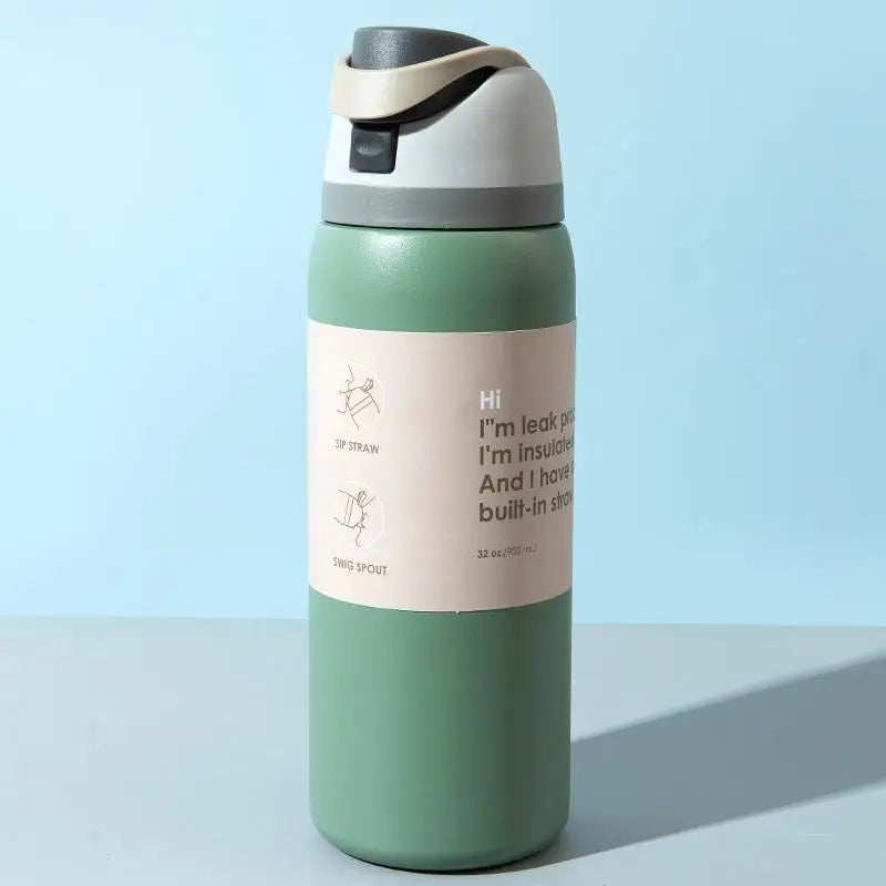 Vacuum Flasks & Thermoses Water Bottle Drinkware Thermo Tumbler Stainless Steel Thermal Mug Cold Hot Coffee Qme Green 24oz