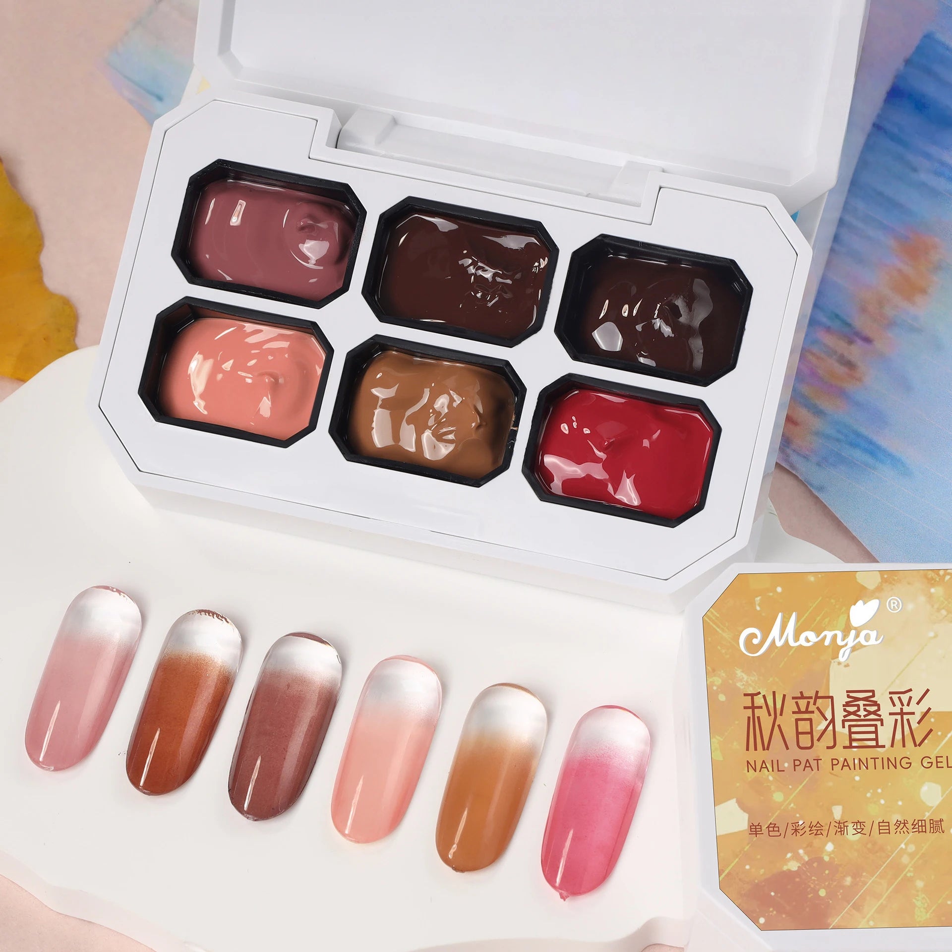 6 Colors Pink Blusher Patting Gel Nail 4 IN1 Gradient Painting Art Qme GTCH-6G-QYDC
