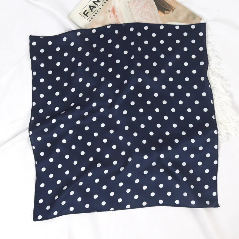 Women Breathable Fashion Dot Small Neck Square Scarfs Office Lady Qme Navy Blue