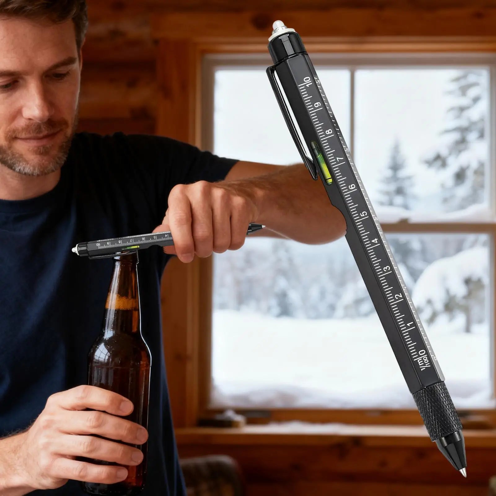 Multi Pen 9 in 1 Pocket Gadget with LED Light Pen Screwdriver with Screwdriver Level Ruler and Bottle Opener for Father Qme
